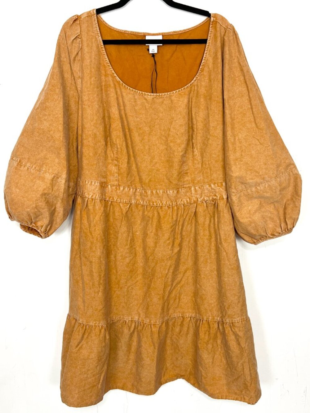 NWOT Ava & Viv Mustard Yellow Puff Sleeve Tie Back Dress 2X